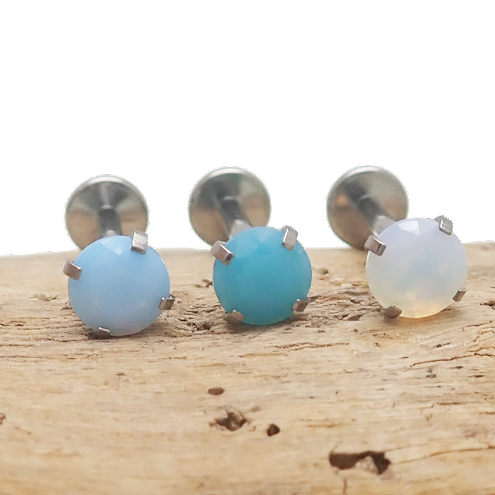 Opalite Trio Implant Titanium Flatback 18g, 16g, 14g - Body Clickers Body Jewelry