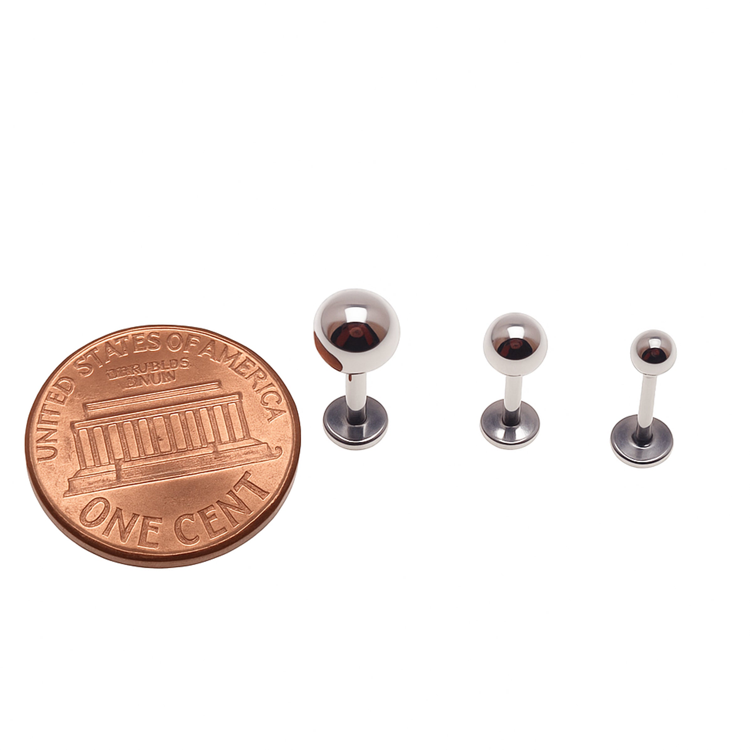Body Clickers titanium implant earrings with flatback design in 14g to 20g, featuring push fit closure and 3mm or 6mm sizes.