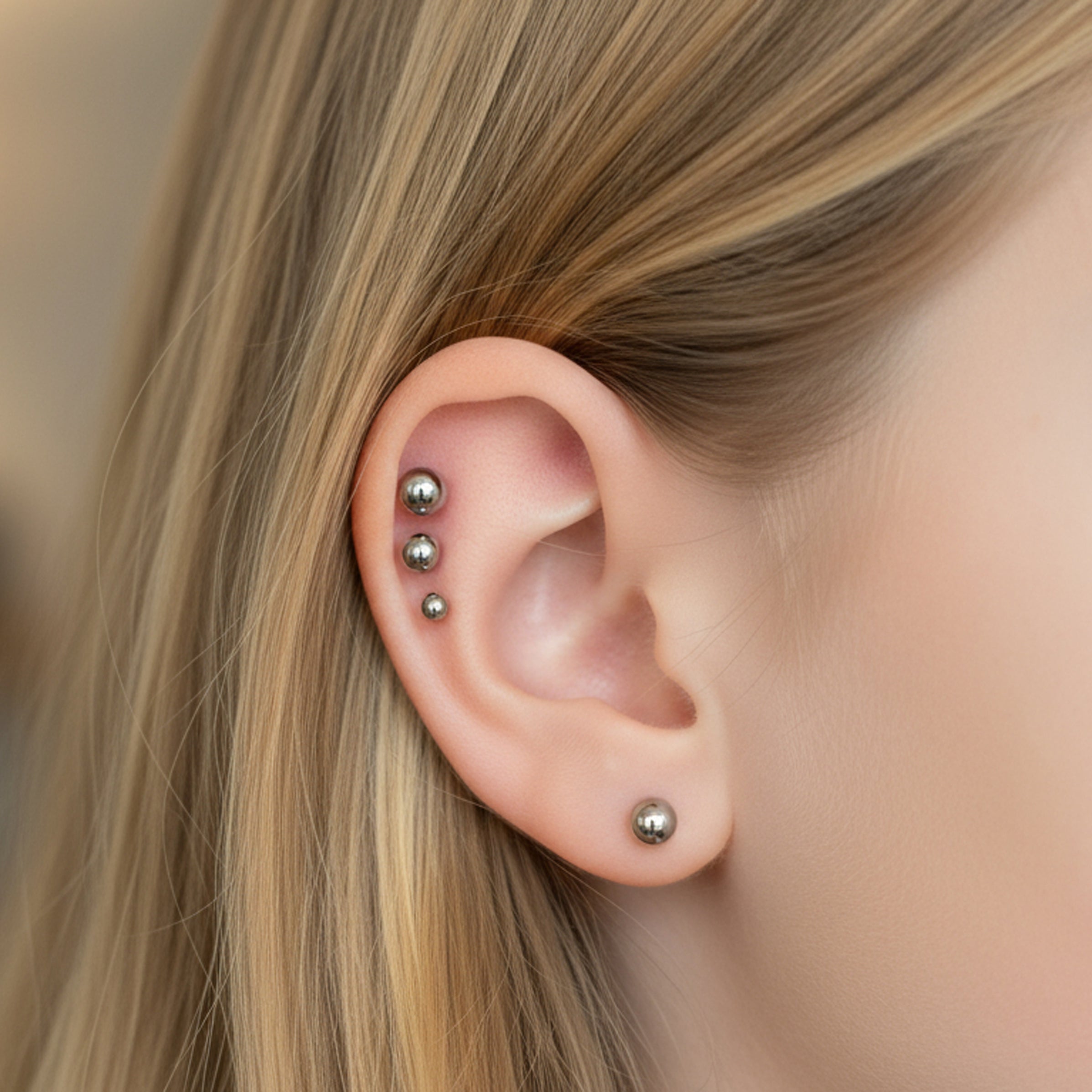 Body Clickers implant titanium flatback earrings in 14g, 16g, 18g, 20g with 3mm and 6mm sizes on white background.