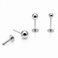 Body Clickers titanium push fit implant earrings with flatback design in 14g to 20g gauges, featuring 3mm or 6mm sizes.