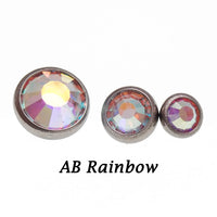 Body Clickers clear CZ and cerise AB rainbow internally threaded titanium earrings with flatback design in 14g, 16g, and 18g.
