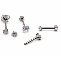 Set of 4 implant-grade titanium star back CZ earrings, externally threaded, 16g, 8mm for piercing by Body Clickers