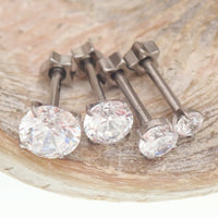Set of 4 Implant Grade Titanium star back CZ earrings, externally threaded, 16g, 8mm, for piercing jewelry by Body Clickers.