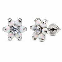 Titanium flower opal earrings by Body Clickers, 20g implant earrings with vibrant opal and floral design.