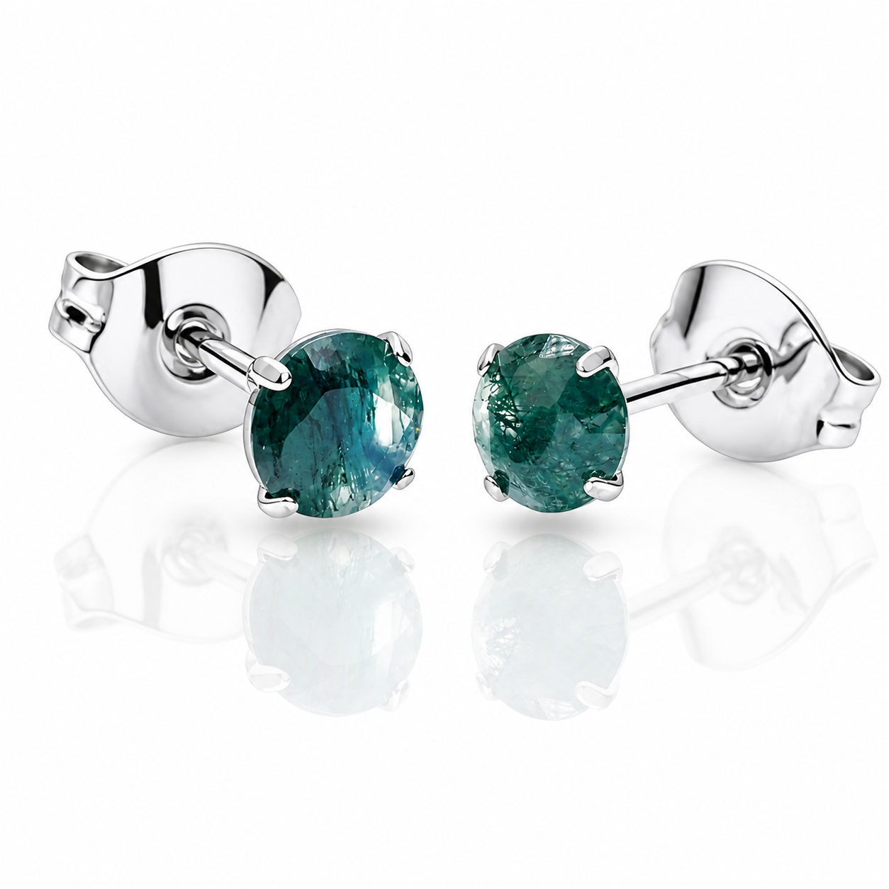 Body Clickers titanium moss agate earrings with 20g implant design, featuring polished moss agate stones and sleek metal hooks.