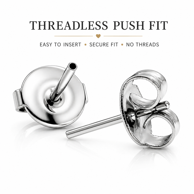 Pair of Body Clickers threadless earring backs in 20g for push fit tops, shown with silver-tone metal and secure fit design.