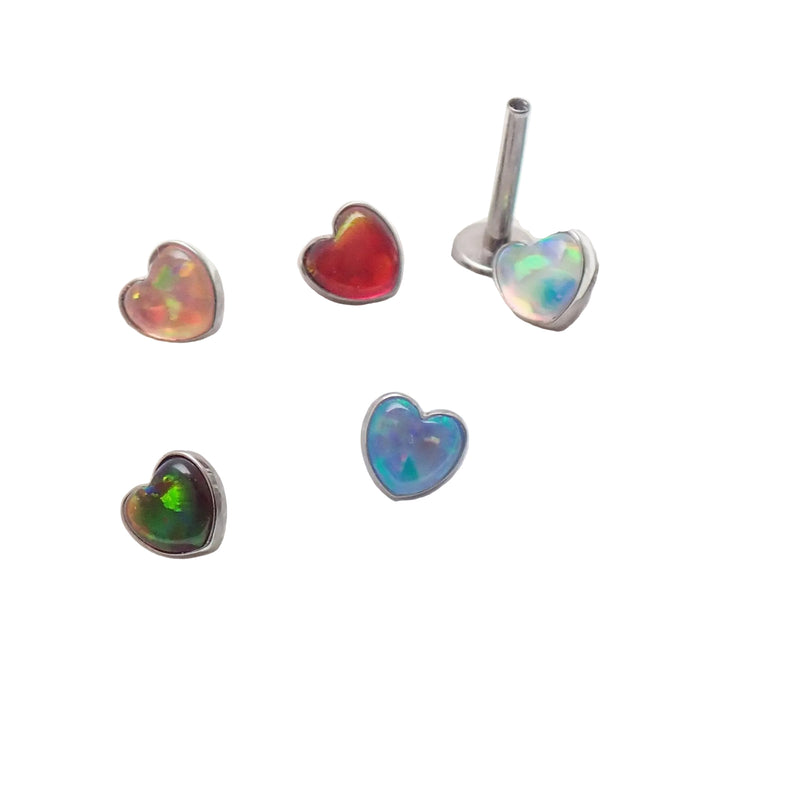 Jelly opal Heart Titanium with Flatback 18g, 16g, 14g - Body Clickers Body Jewelry