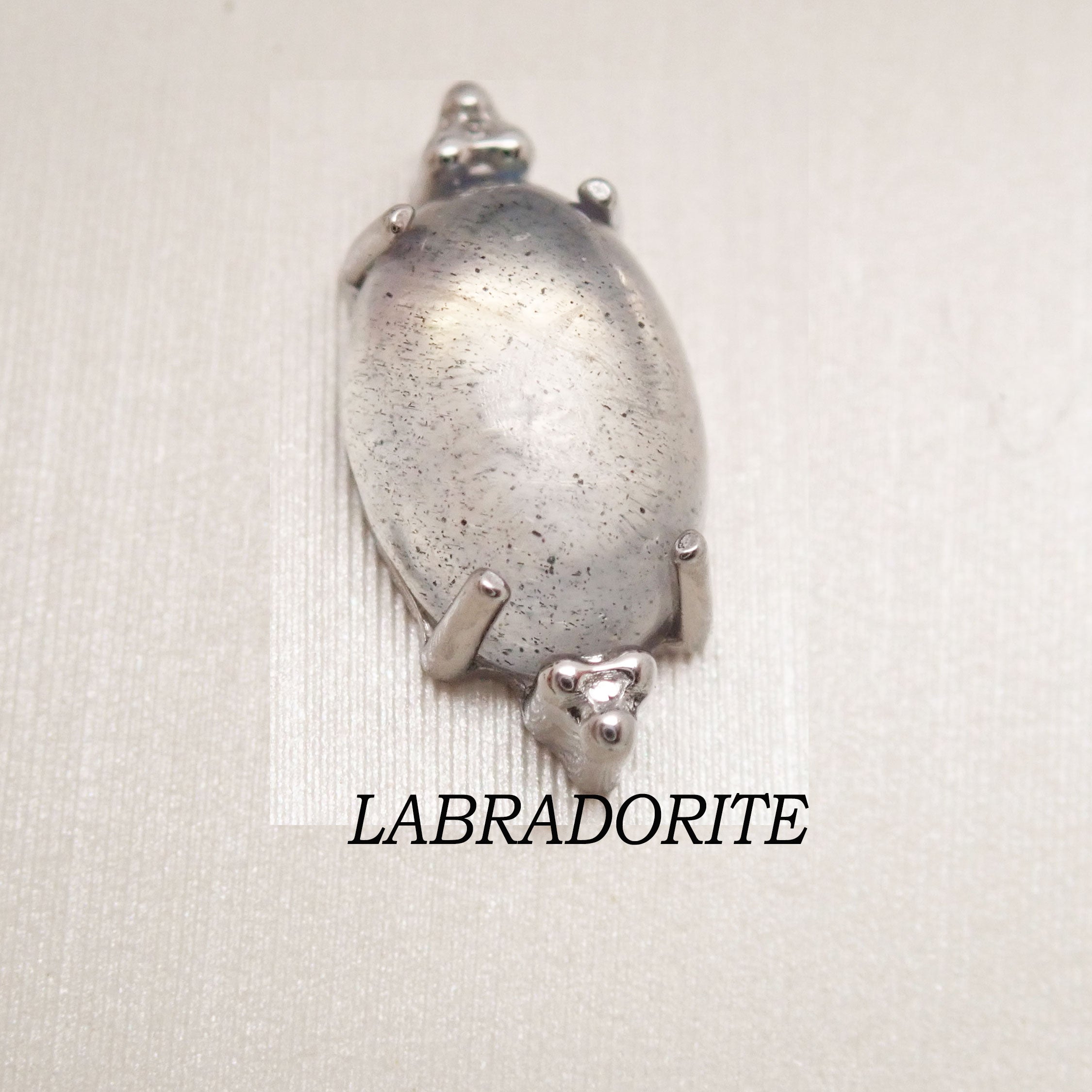 Body Clickers titanium labret earrings with natural stone oval flatback design in labradorite, available in 14g, 16g, and 18g gauges.