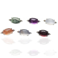 Titanium labret piercing earrings with oval natural stone and beaded top, available in 14g, 16g, and 18g sizes by Body Clickers.