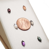 Titanium labret piercing earrings with natural stone oval flatback, available in 14g, 16g, and 18g sizes, by Body Clickers.