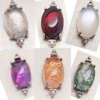 Titanium labret earrings with oval flatback natural stone in 14g, 16g, and 18g sizes, ideal for piercing jewelry.