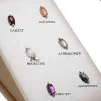 Titanium labret piercing earrings with natural stone oval flatback design in 14g, 16g, and 18g gauges by Body Clickers.