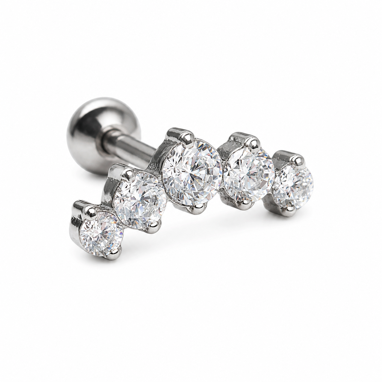 Titanium Push Fit Blaze CZ flat back helix piercing by Body Clickers, 20g, 6mm helix jewelry with sparkling CZ stone.