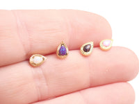 Fire Opal Teardrop implant titanium flat back labret in gold with white fire opal, 18g, 6mm, internally threaded jewelry.