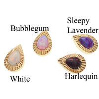 Fire Opal Teardrop, PVD Gold, internally threaded flatback - Body Clickers Body Jewelry