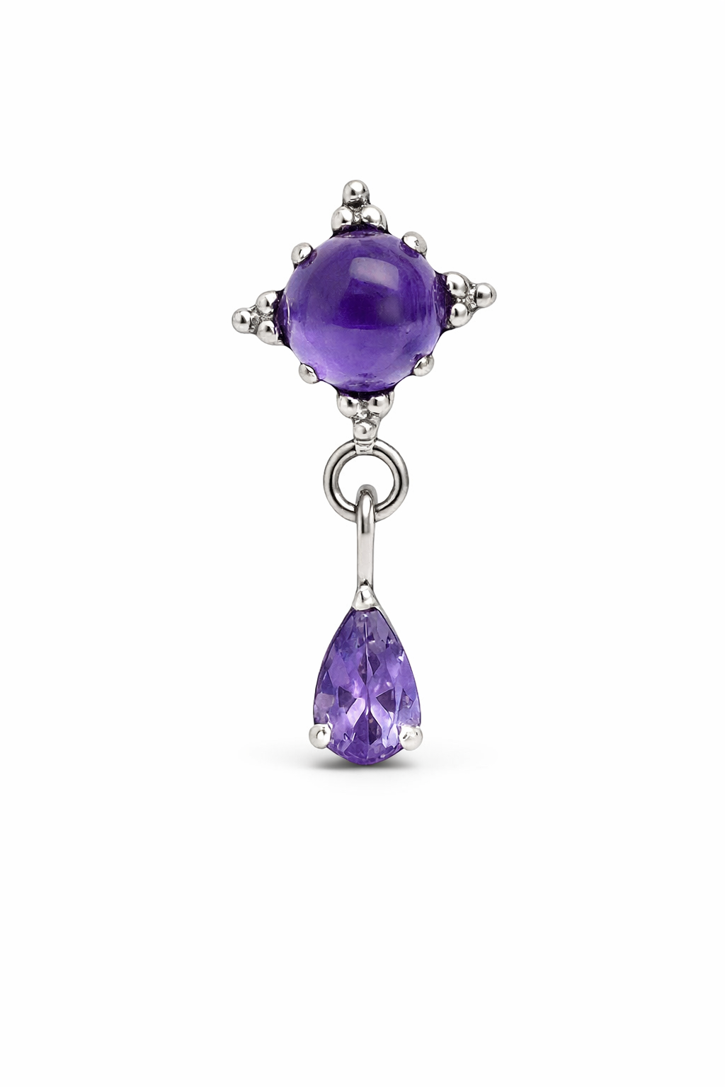 Titanium implant flatback body jewelry with amethyst natural stone, 18g, 6mm, internally threaded by Body Clickers