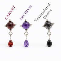 Titanium implant flatback body jewelry with natural stone amethyst, 18g, 6mm, internally threaded, by Body Clickers.