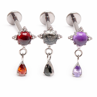 Body Clickers implant titanium flatback jewelry with 6mm amethyst natural stone, internally threaded for body piercing.