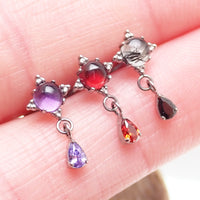 Body Clickers titanium implant flatback with 6mm amethyst natural stone, 18g internally threaded for body jewelry piercing.