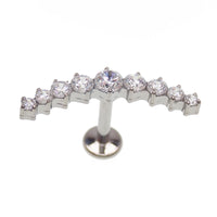 Titanium flatback CZ studded helix curve implant piercing by Body Clickers, 18g, 6mm, internally threaded, 0.9mm thread.