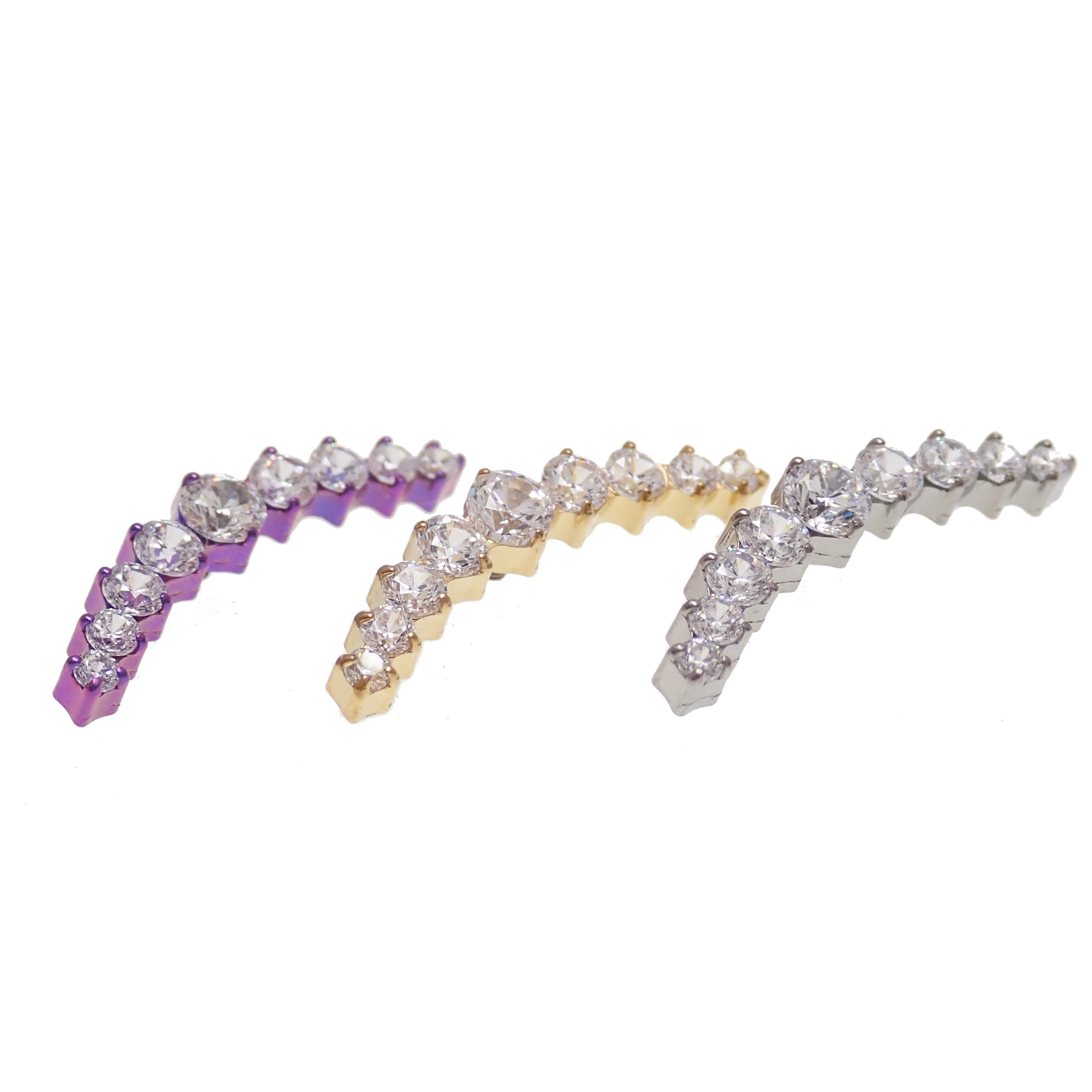 Body Clickers titanium flatback helix curve implant with CZ studs, 18G, 6mm length, internally threaded for ear cartilage piercing.