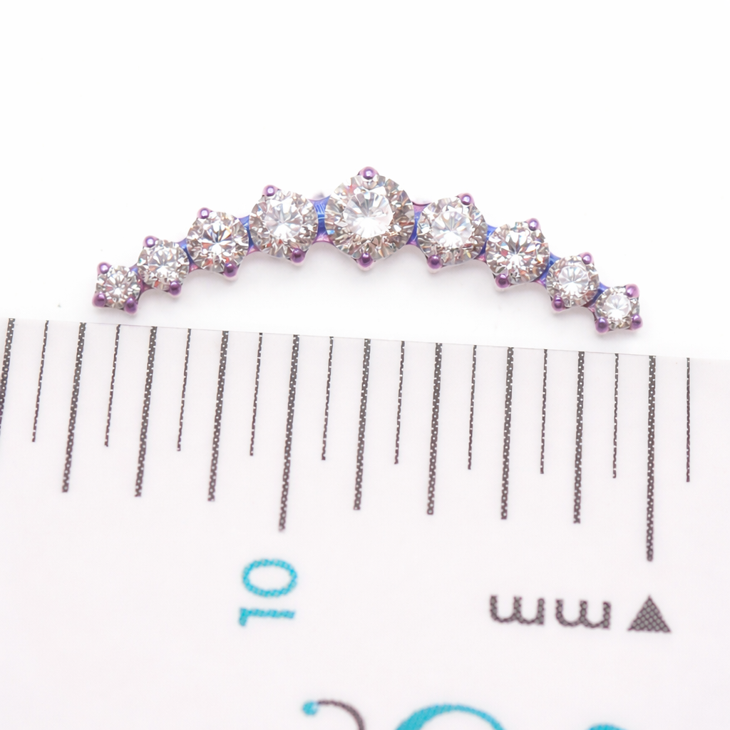 Body Clickers flatback helix curve implant with CZ studs, titanium material, internally threaded 0.9mm thread, 18g, 6mm size.