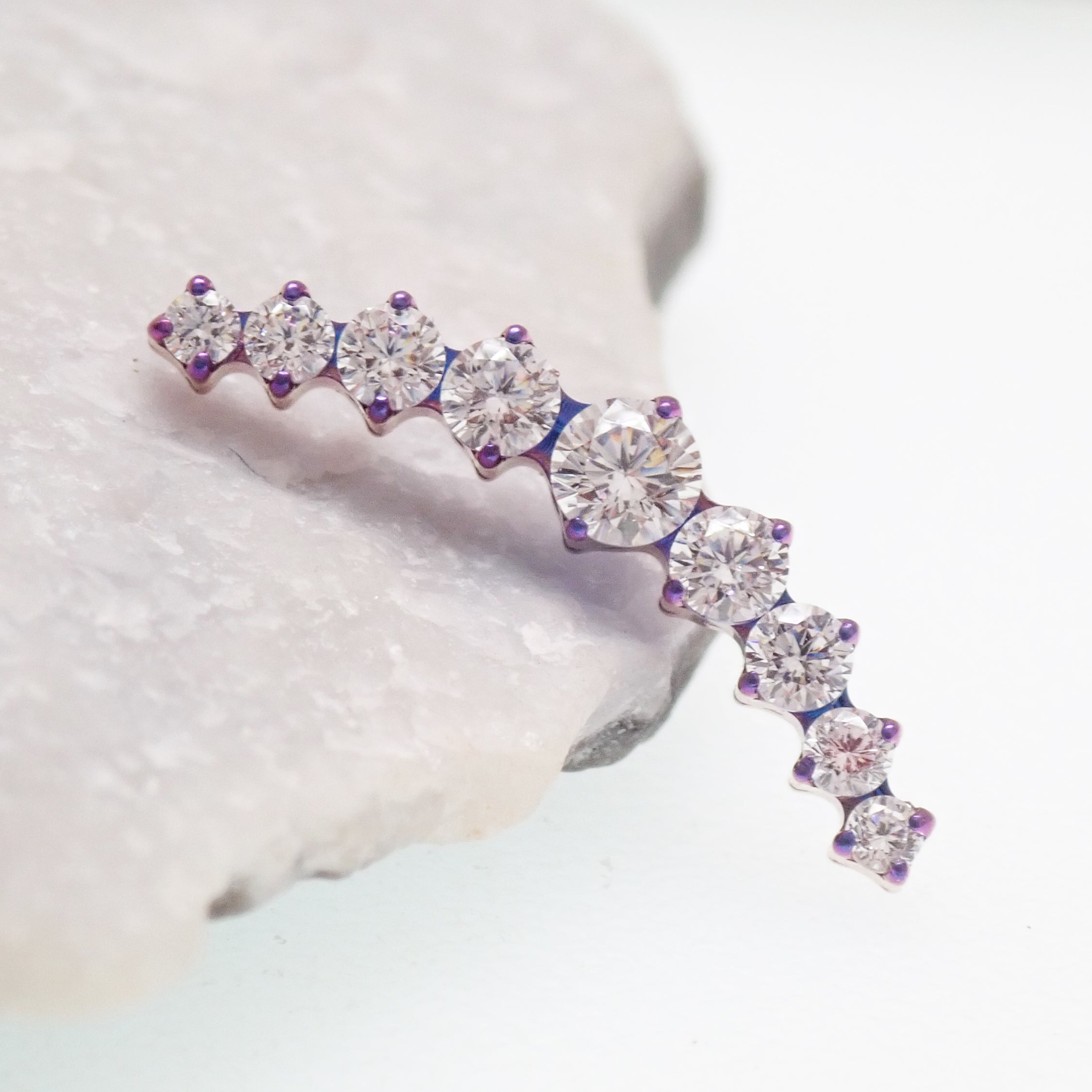 Body Clickers CZ studded helix curve implant flatback earring, titanium, internally threaded, 0.9mm thread, 6mm size.