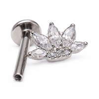 Implant Titanium CZ Lotus Leaf Flatback Piercing, Internally Threaded 18g, 16g, 14g