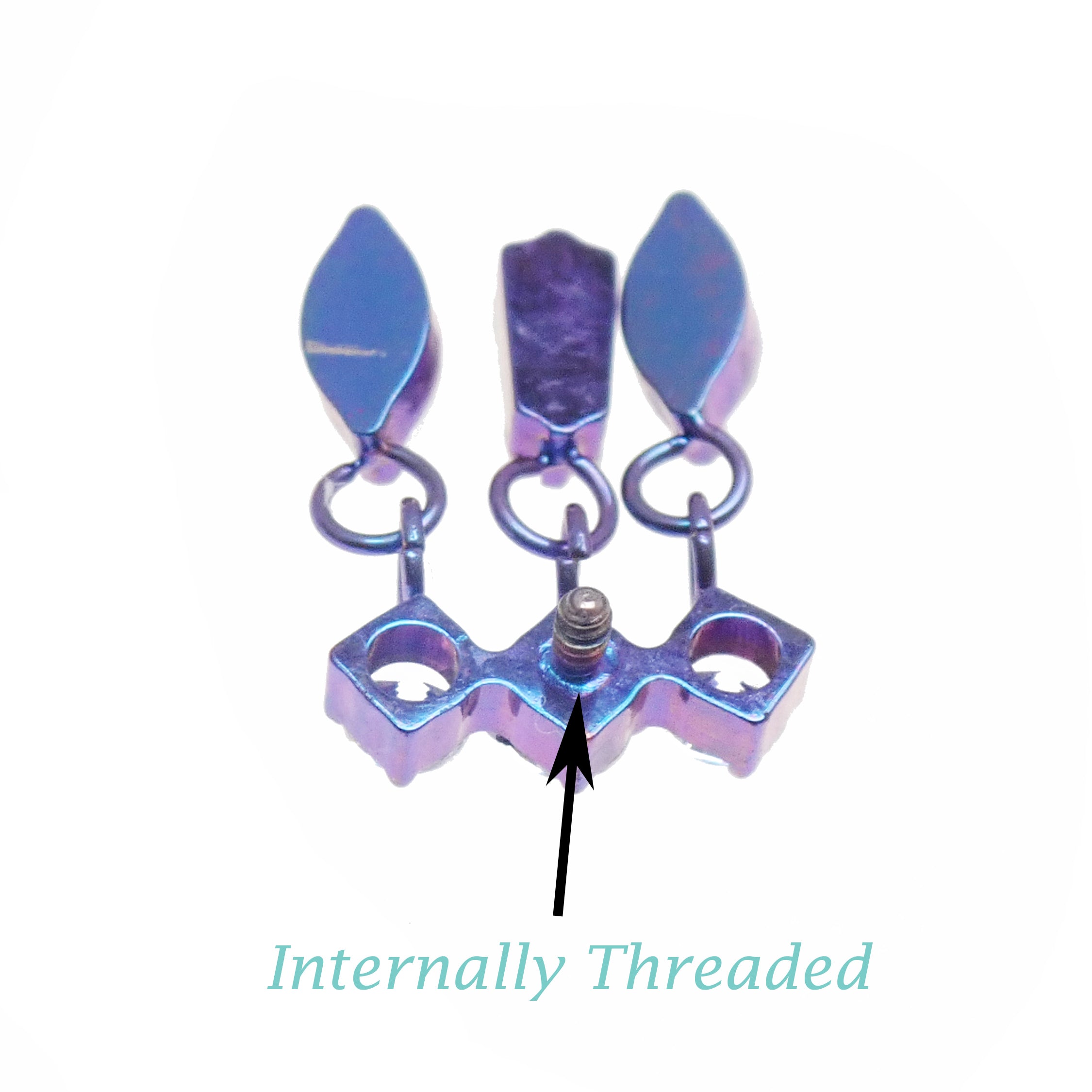 Titanium dangle CZ cluster flatback piercing by Body Clickers, internally threaded in 14g, 16g, and 18g sizes.