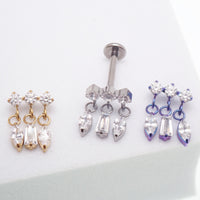 Body Clickers titanium implant dangle CZ cluster flatback piercing in 14g, 16g, 18g with internally threaded design.