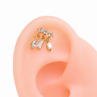 Titanium dangle CZ cluster flatback piercing by Body Clickers, internally threaded, available in 14g, 16g, 18g for ear jewelry.
