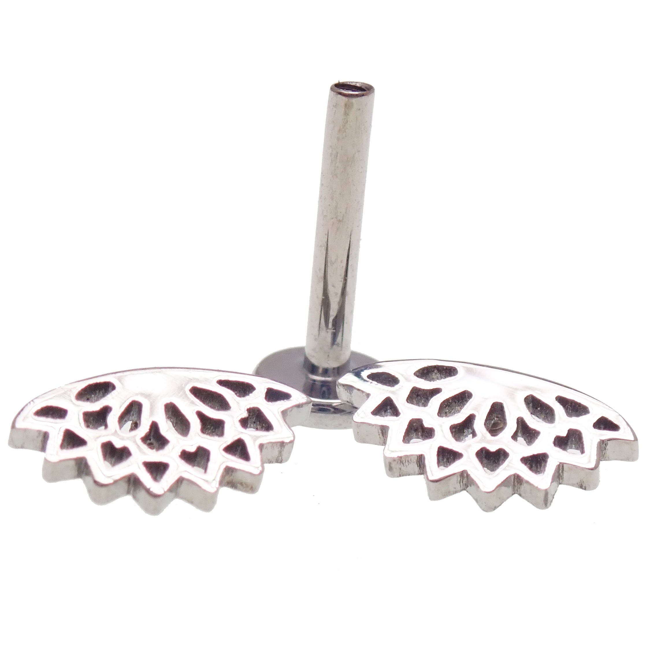 Implant Titanium Lotus Leaf Cutout Flatback Piercing, Internally Threaded 18g, 16g, 14g