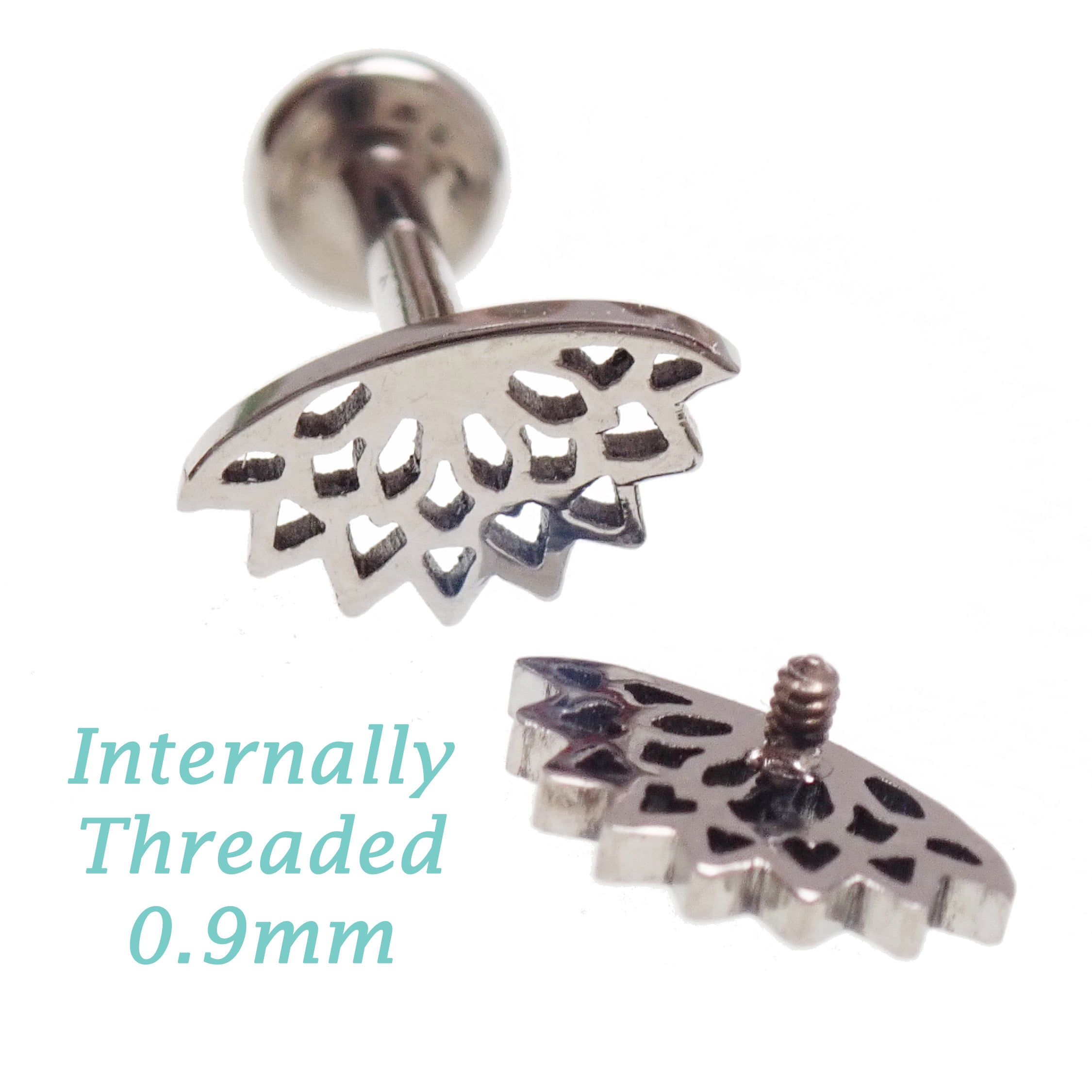 Implant Titanium Lotus Leaf Cutout Flatback Piercing, Internally Threaded 18g, 16g, 14g