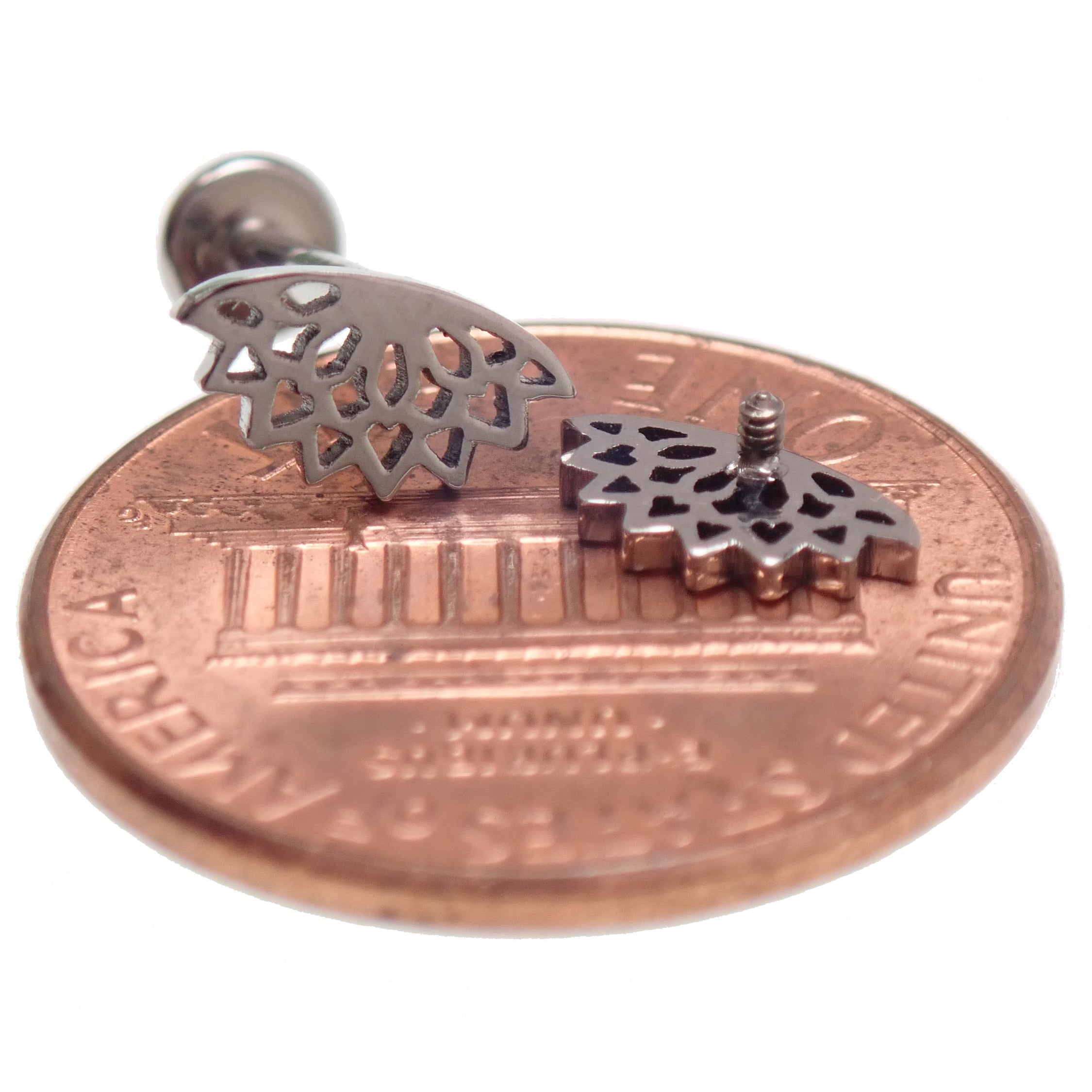 Implant Titanium Lotus Leaf Cutout Flatback Piercing, Internally Threaded 18g, 16g, 14g