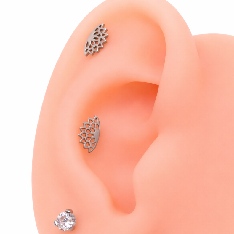 Implant Titanium Lotus Leaf Cutout Flatback Piercing, Internally Threaded 18g, 16g, 14g