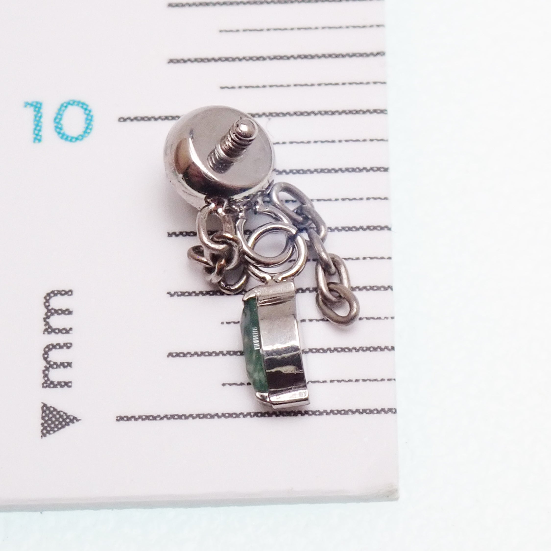 Implant Titanium Moss Agate Dangly Flatback Piercing, Internally Threaded 18g, 16g, 14g