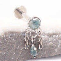 Implant Titanium Moss Agate Dangly Flatback Piercing, Internally Threaded 18g, 16g, 14g
