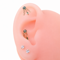 Implant Titanium Moss Agate Dangly Flatback Piercing, Internally Threaded 18g, 16g, 14g