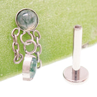 Implant Titanium Moss Agate Dangly Flatback Piercing, Internally Threaded 18g, 16g, 14g