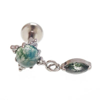 Body Clickers implant flatback in 18g titanium with moss agate natural stone, 6mm, internally threaded for body jewelry.