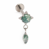 Implant titanium moss agate flatback body piercing by Body Clickers, 18g, 6mm, internally threaded natural stone jewelry.