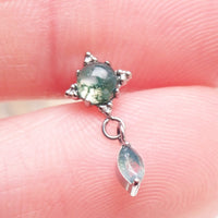 Body Clickers titanium flatback implant jewelry with moss agate natural stone, 6mm, 18g, internally threaded body piercing.