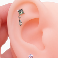 Body Clickers titanium flatback implant with moss agate natural stone, 18g, 6mm, internally threaded for body jewelry piercing.