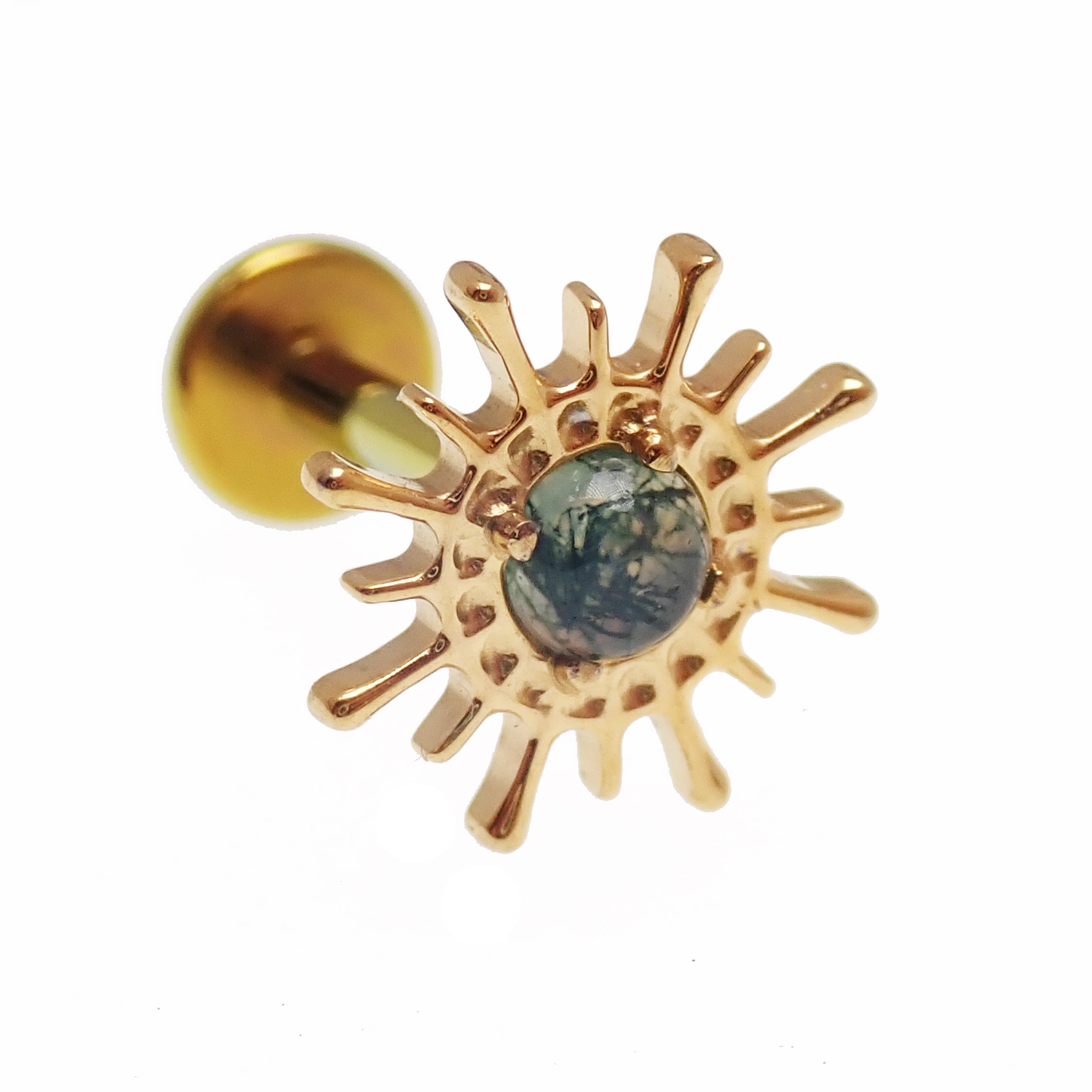 Moss agate pvd Gold Sun flatback Implant Titanium