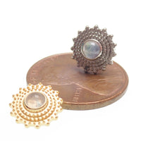 Semi-precious Labradorite Mandala flatback implant in titanium, 18g, 6mm, designed for body piercing jewelry.