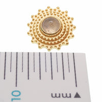 Semi-precious Labradorite Mandala flatback implant in titanium, 18g, 6mm, with intricate mandala design for body jewelry.