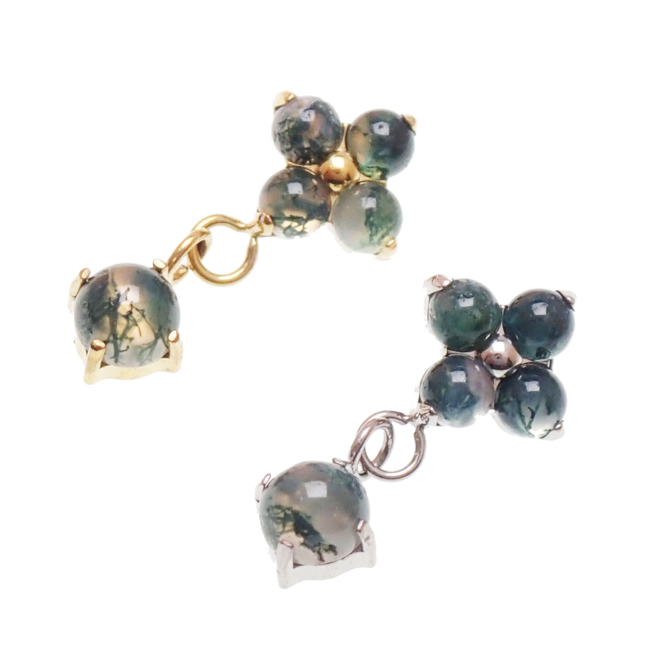 Implant Titanium Moss Agate Flatback Piercing, Internally Threaded 18g, 16g, 14g