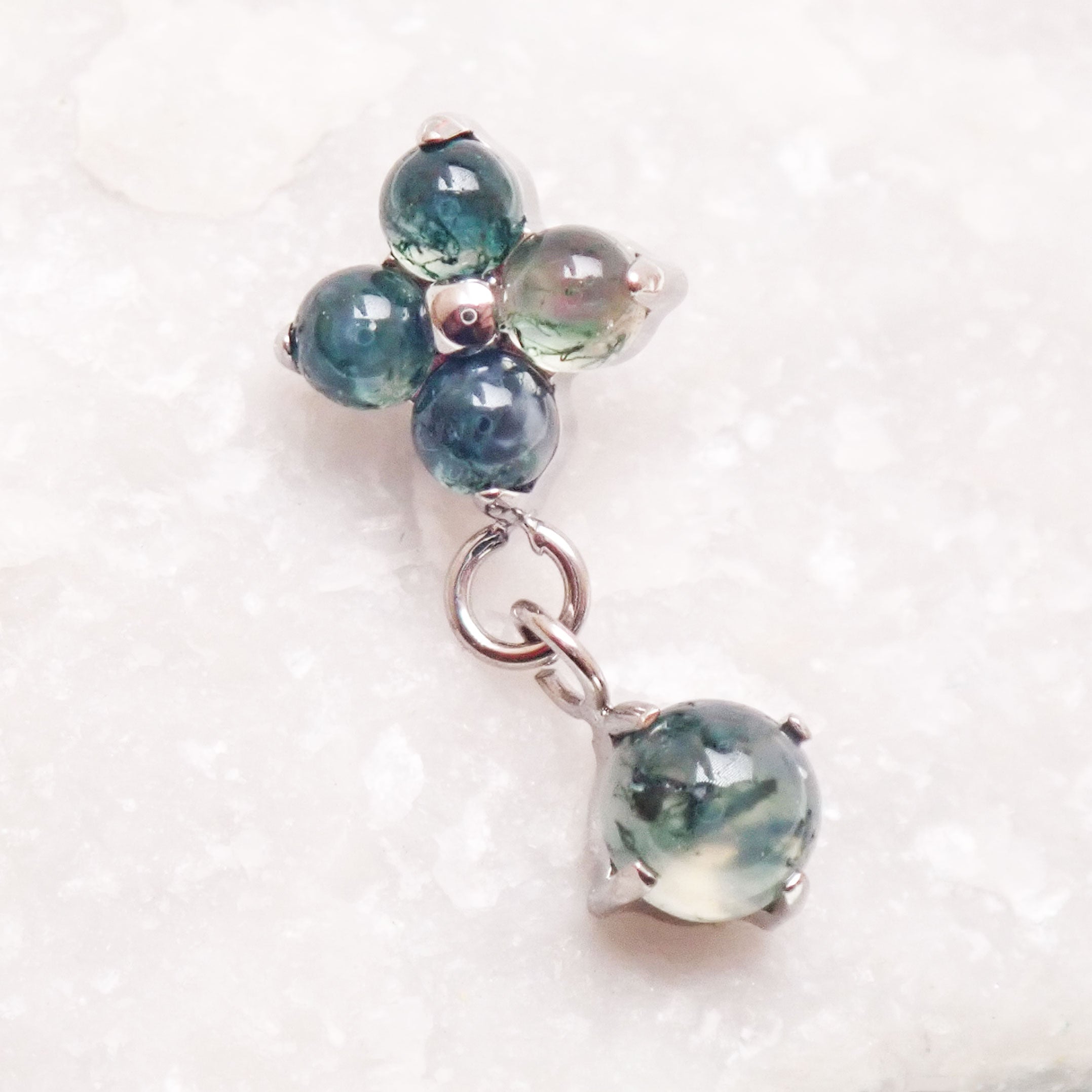 Implant Titanium Moss Agate Flatback Piercing, Internally Threaded 18g, 16g, 14g