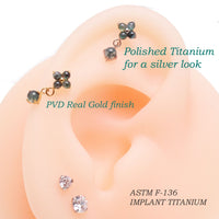 Implant Titanium Moss Agate Flatback Piercing, Internally Threaded 18g, 16g, 14g