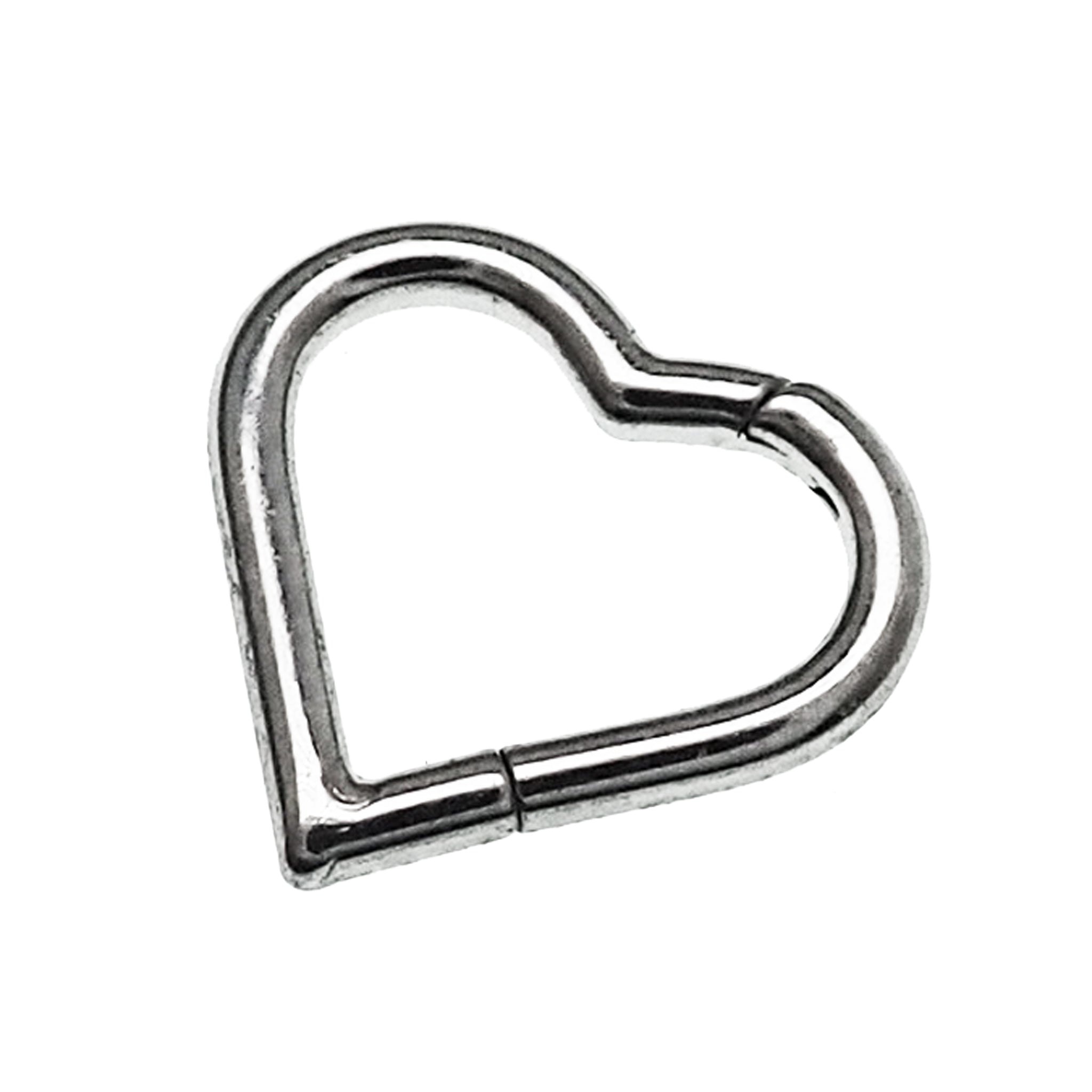 Heart-shaped titanium hinged clicker 16g by Body Clickers, with an 8mm design and smooth, polished surface for body piercing.